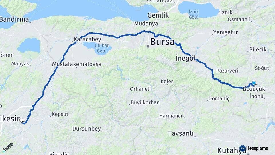 Bilecik Bozüyük Balıkesir Arası Kaç Km - Yol Haritası