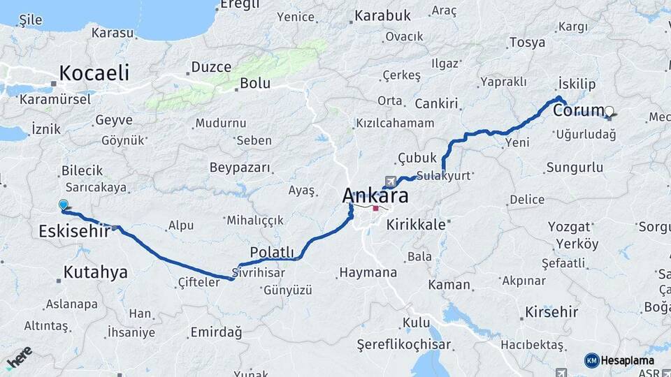 Bilecik Bozüyük Çorum Arası Kaç Km - Yol Haritası