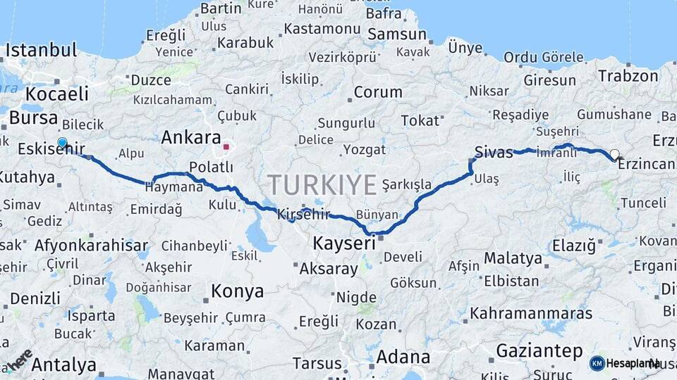 Bilecik Bozüyük Erzincan Arası Kaç Km - Yol Haritası