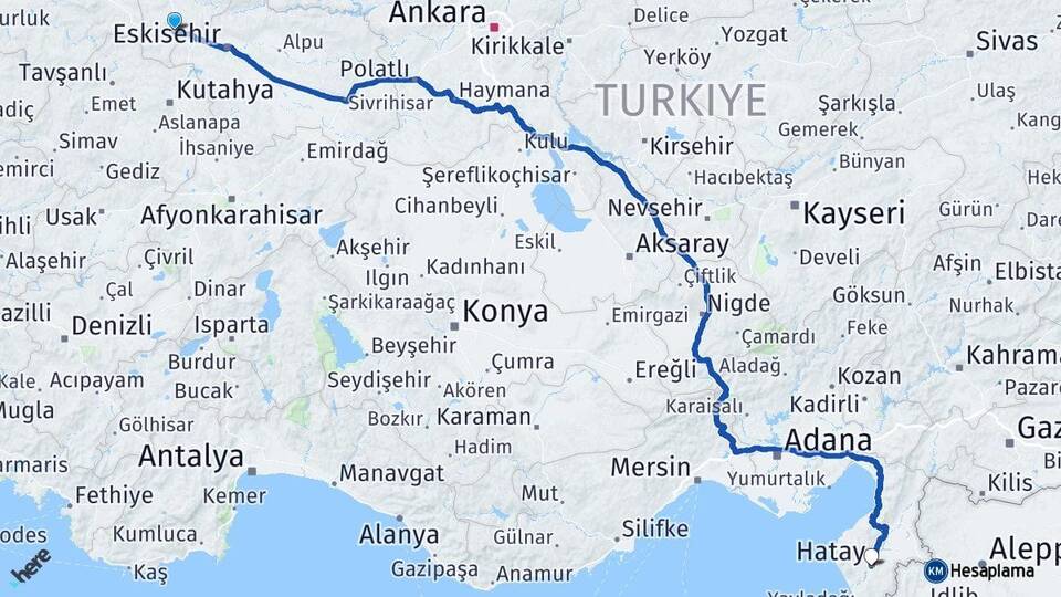 Bilecik Bozüyük Hatay Arası Kaç Km - Yol Haritası