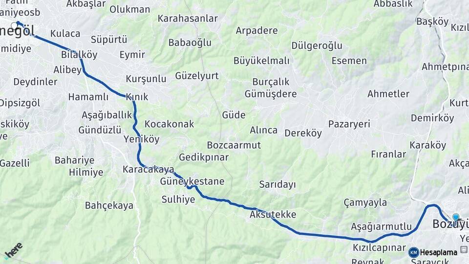 Bilecik Bozüyük İnegöl Bursa Arası Kaç Km - Yol Haritası