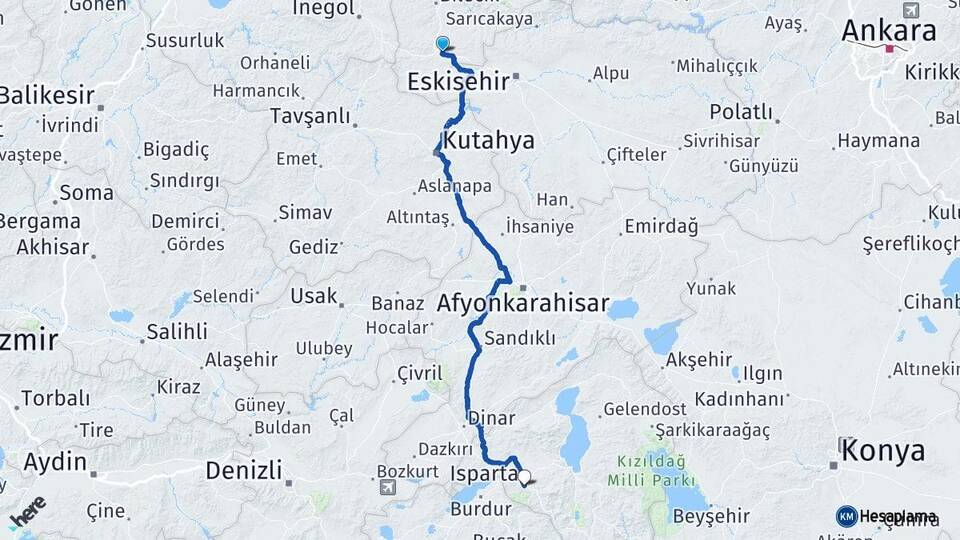Bilecik Bozüyük Isparta Arası Kaç Km - Yol Haritası