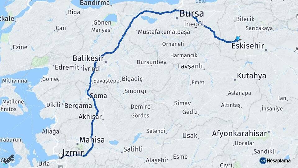 Bilecik Bozüyük İzmir Arası Kaç Km - Yol Haritası