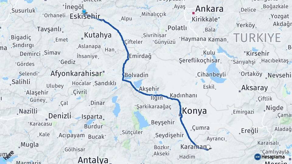 Bilecik Bozüyük Karaman Arası Kaç Km - Yol Haritası