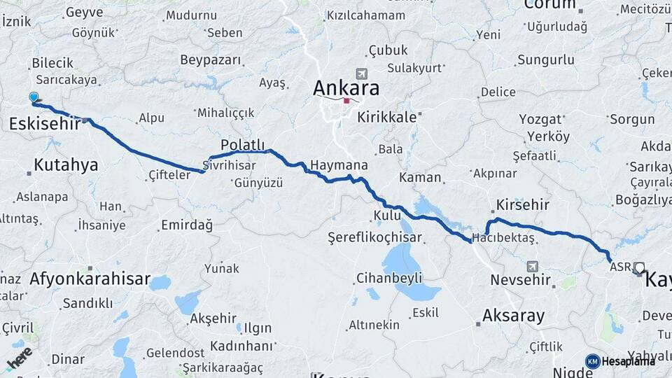 Bilecik Bozüyük Kayseri Arası Kaç Km - Yol Haritası