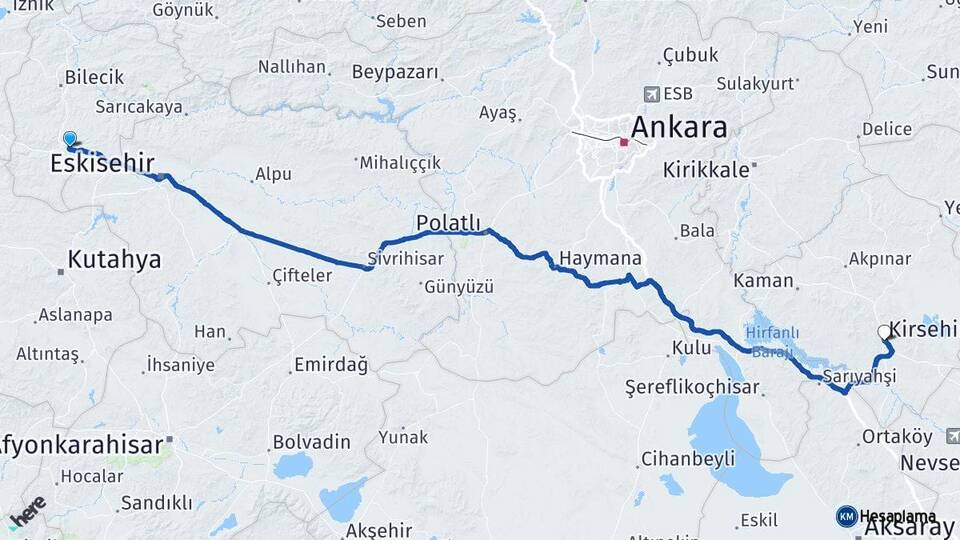 Bilecik Bozüyük Kırşehir Arası Kaç Km - Yol Haritası