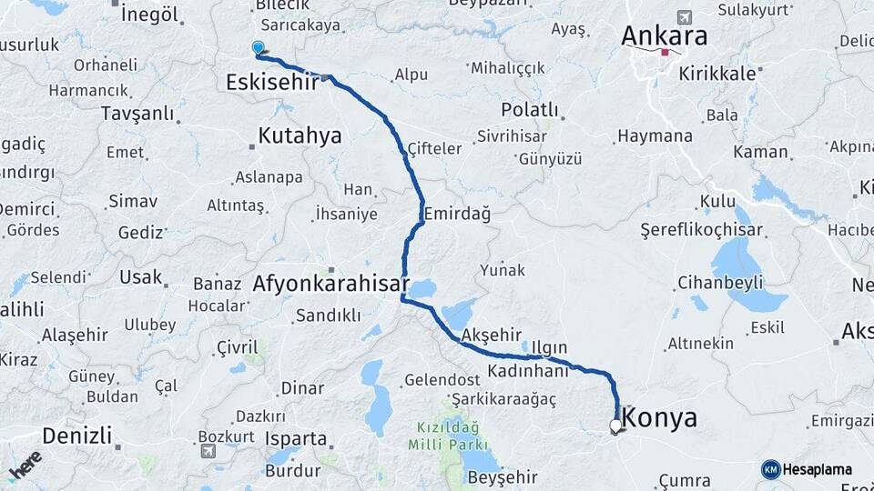Bilecik Bozüyük Konya Arası Kaç Km - Yol Haritası