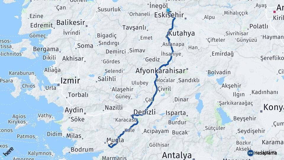 Bilecik Bozüyük Muğla Arası Kaç Km - Yol Haritası