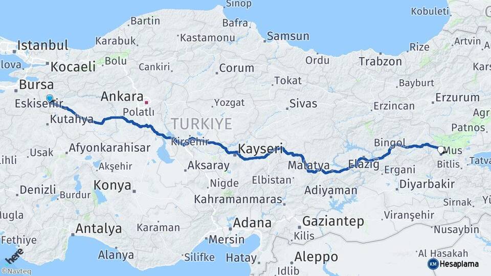 Bilecik Bozüyük Muş Arası Kaç Km - Yol Haritası
