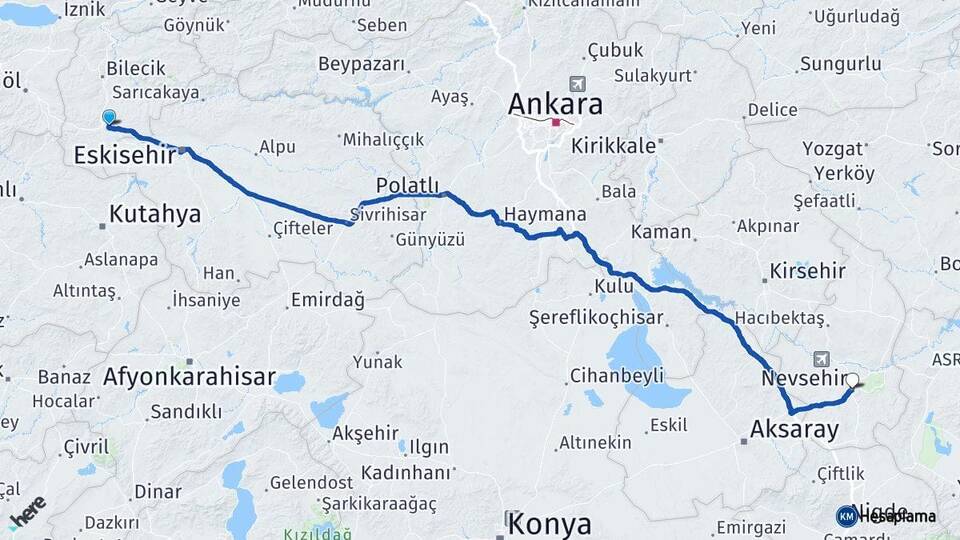 Bilecik Bozüyük Nevşehir Arası Kaç Km - Yol Haritası