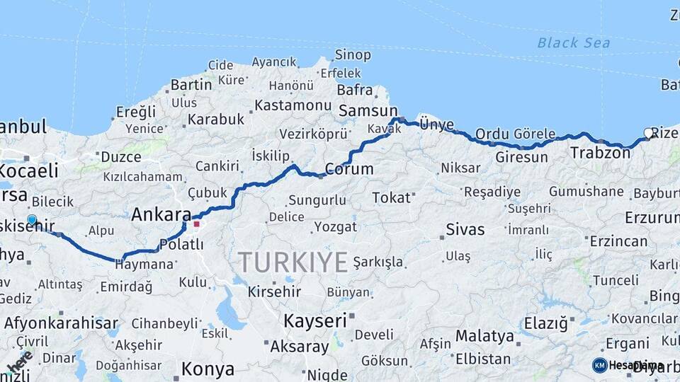 Bilecik Bozüyük Rize Arası Kaç Km - Yol Haritası