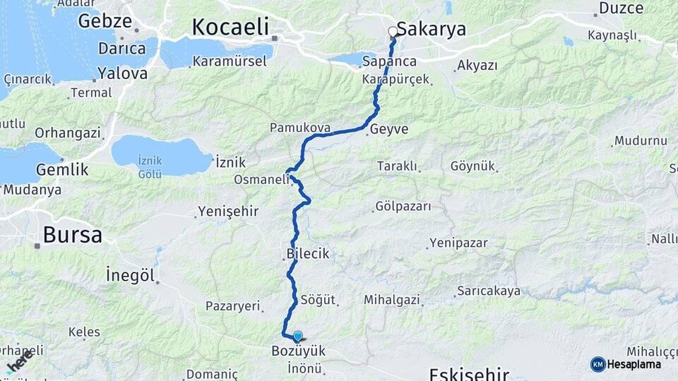 Bilecik Bozüyük Sakarya Arası Kaç Km - Yol Haritası
