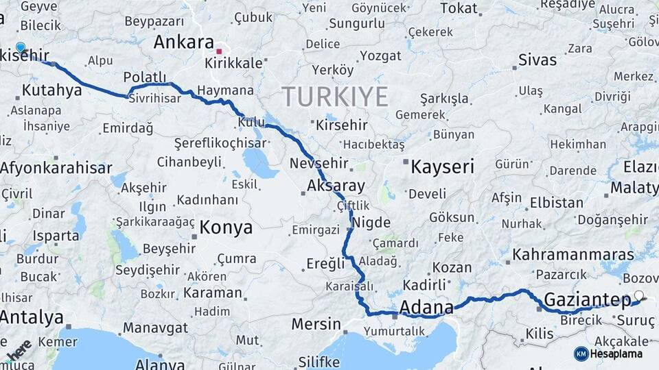 Bilecik Bozüyük Şanlıurfa Arası Kaç Km - Yol Haritası