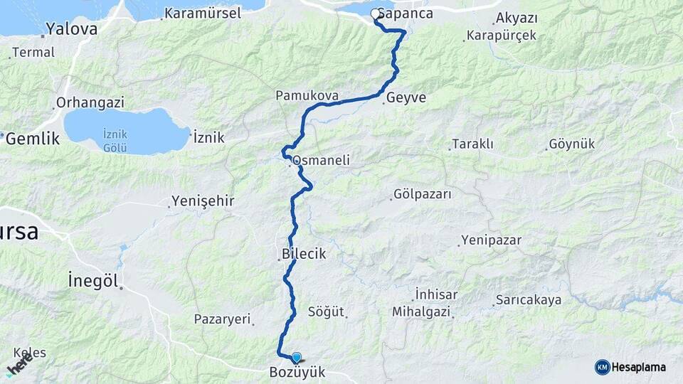 Bilecik Bozüyük Sapanca Sakarya Arası Kaç Km - Yol Haritası