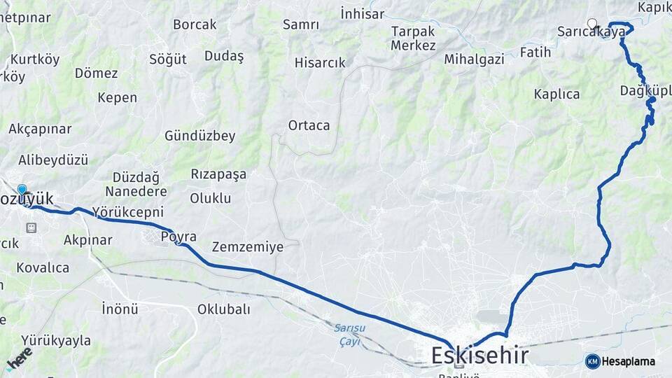 Bilecik Bozüyük Sarıcakaya Eskişehir Arası Kaç Km - Yol Haritası