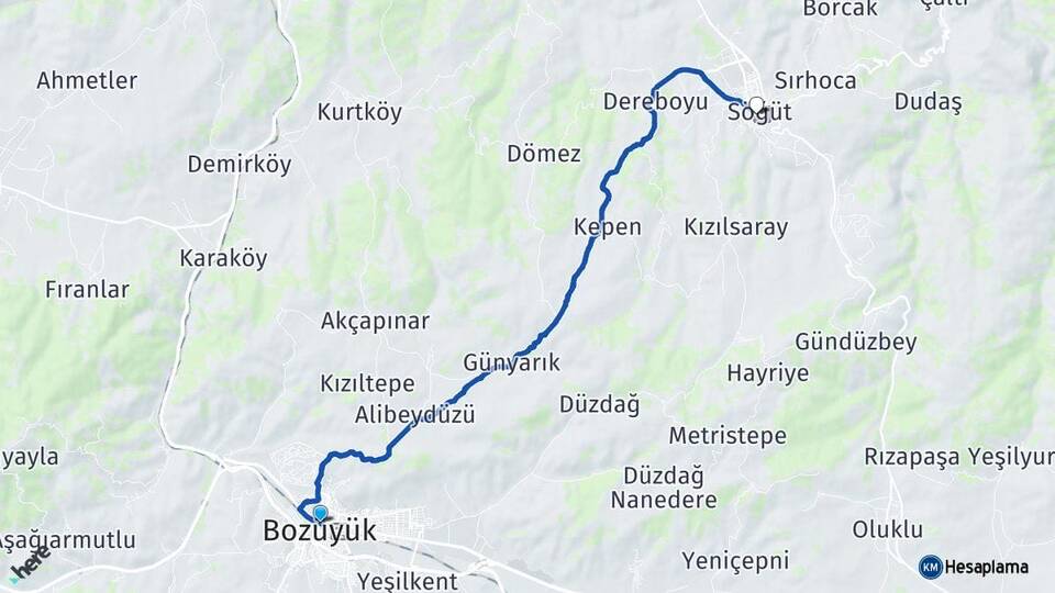 Bilecik Bozüyük Söğüt Arası Kaç Km - Yol Haritası