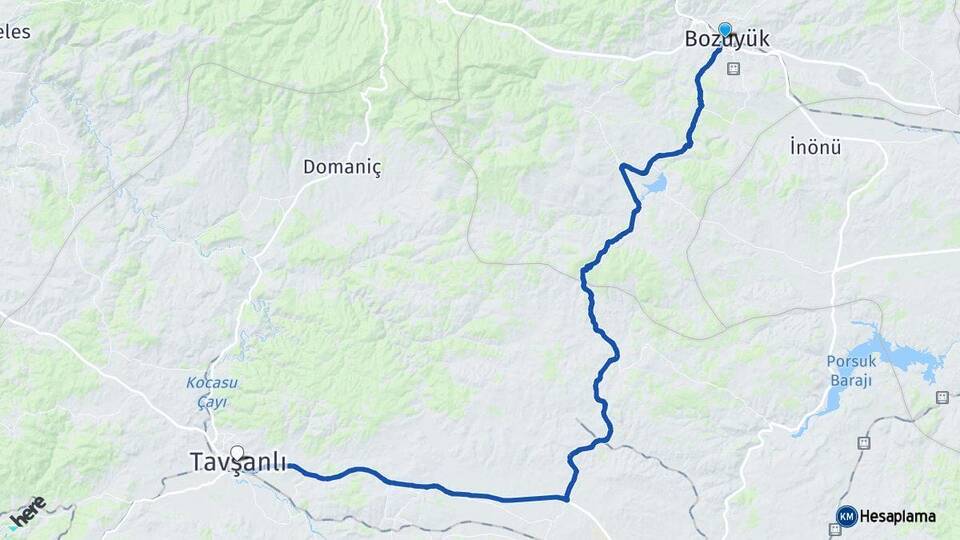 Bilecik Bozüyük Tavşanlı Kütahya Arası Kaç Km - Yol Haritası