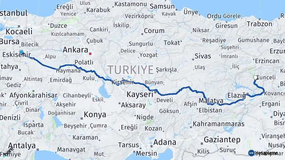 Bilecik Bozüyük Tunceli Arası Kaç Km - Yol Haritası