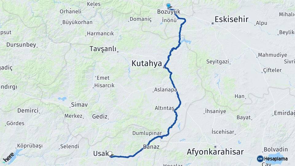 Bilecik Bozüyük Uşak Arası Kaç Km - Yol Haritası