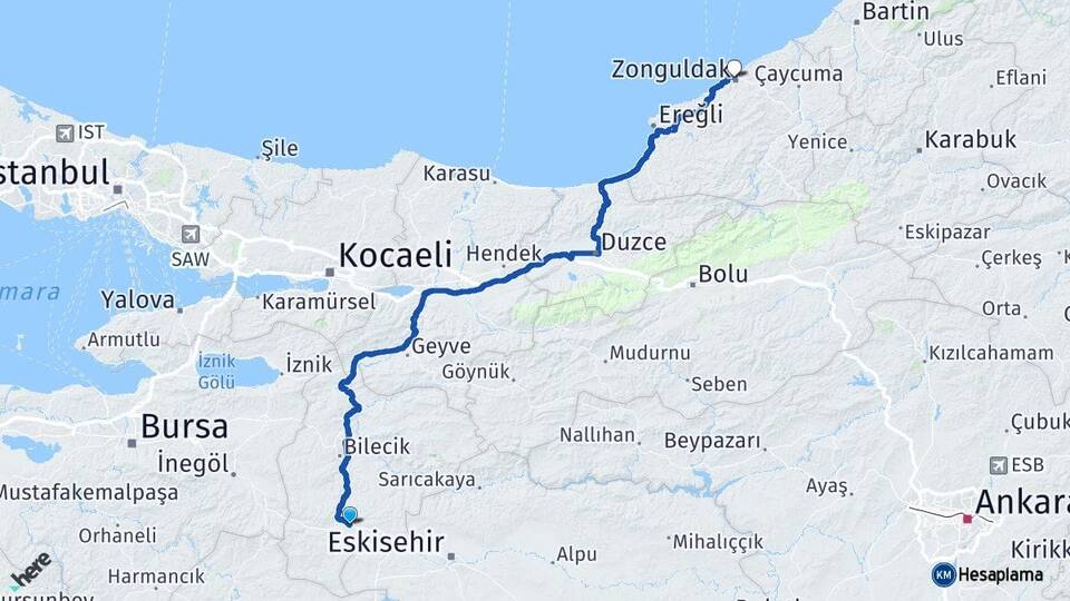 Bilecik Bozüyük Zonguldak Arası Kaç Km - Yol Haritası