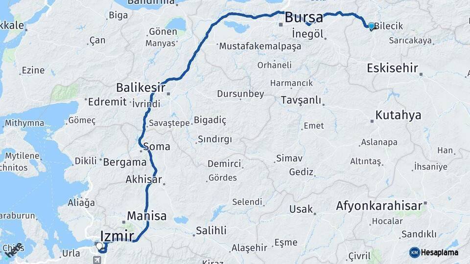 Bilecik Buca İzmir Arası Kaç Km - Yol Haritası