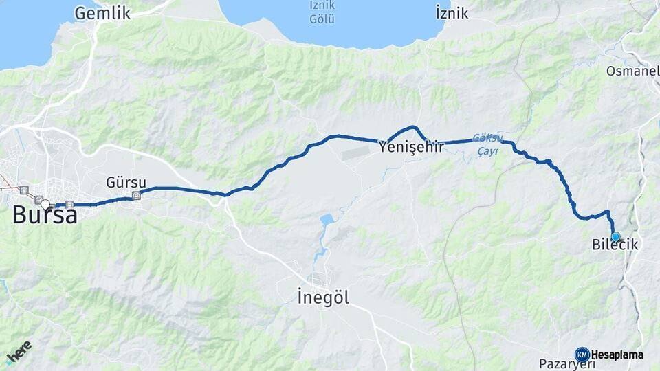 Bilecik Bursa Arası Kaç Km - Yol Haritası