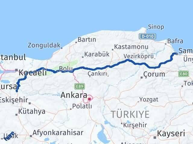 Bilecik Canik Samsun Arası Kaç Km - Yol Haritası