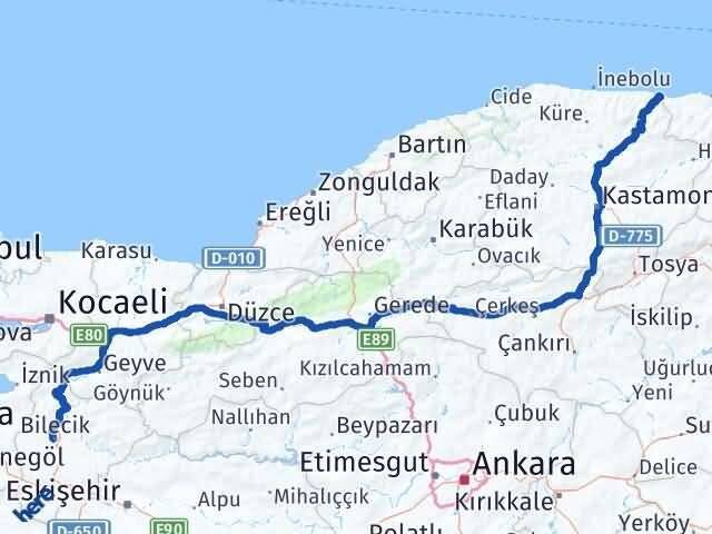Bilecik Çatalzeytin Kastamonu Arası Kaç Km - Yol Haritası