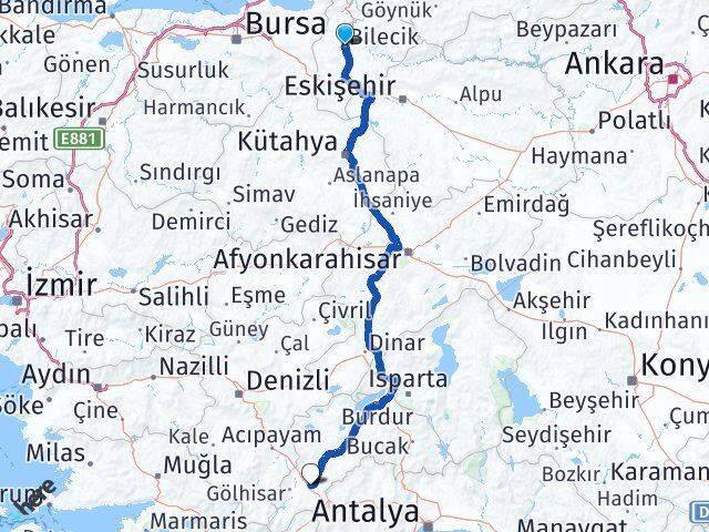 Bilecik Çavdır Burdur Arası Kaç Km - Yol Haritası