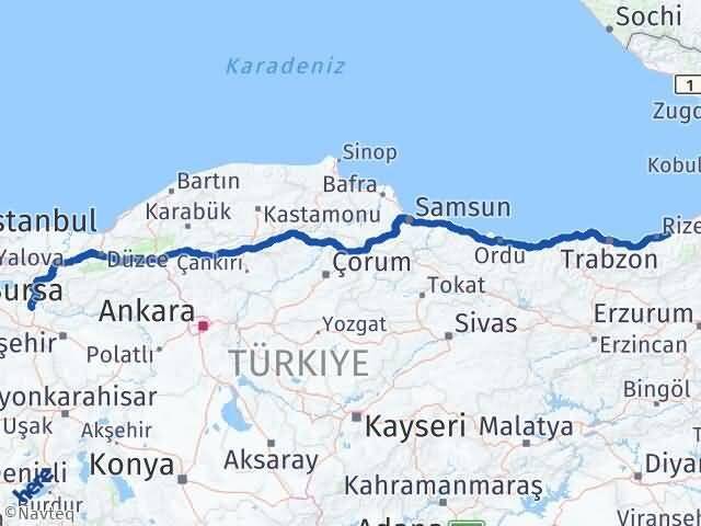 Bilecik Çayeli Rize Arası Kaç Km - Yol Haritası
