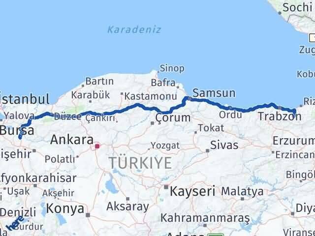 Bilecik Çaykara Trabzon Arası Kaç Km - Yol Haritası