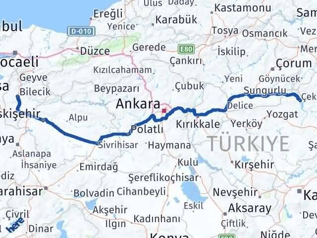 Bilecik Çekerek Yozgat Arası Kaç Km - Yol Haritası