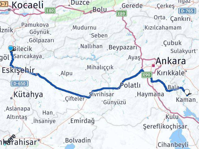 Bilecik Çelebi Kırıkkale Arası Kaç Km - Yol Haritası