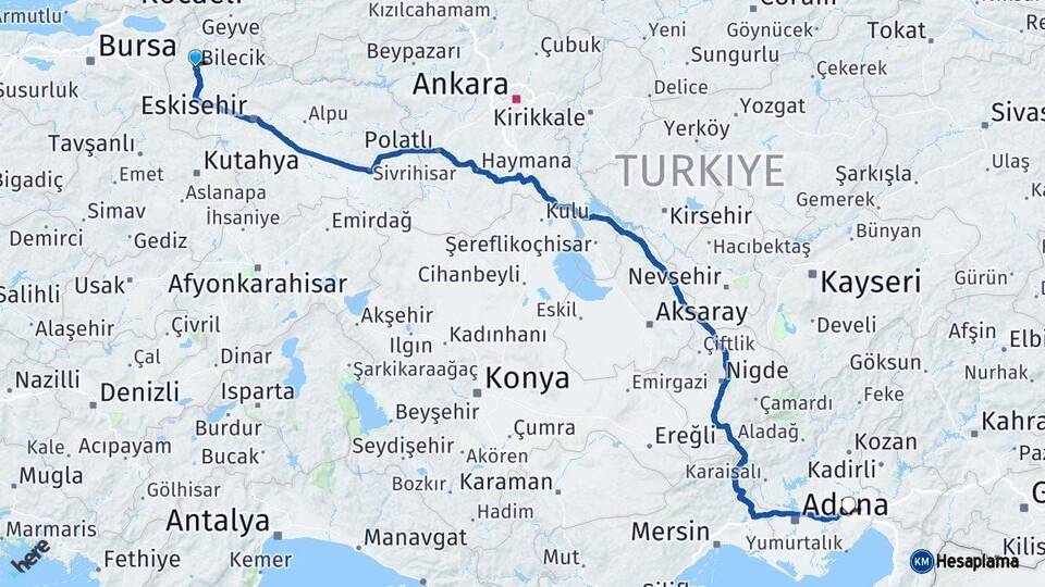 Bilecik Ceyhan Adana Arası Kaç Km - Yol Haritası
