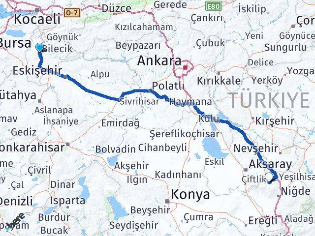 Bilecik Çiftlik Niğde Arası Kaç Km - Yol Haritası