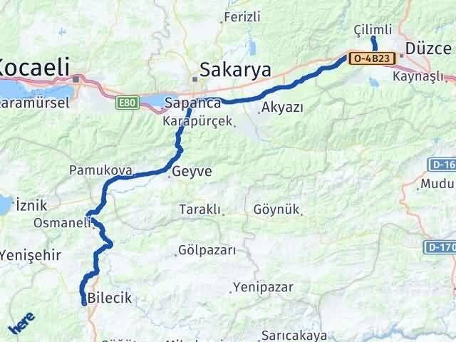 Bilecik Çilimli Düzce Arası Kaç Km - Yol Haritası