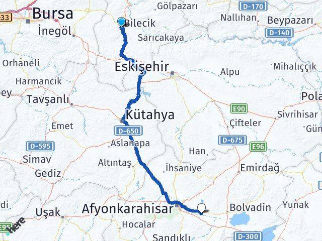 Bilecik Çobanlar Afyonkarahisar Arası Kaç Km - Yol Haritası