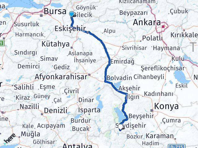 Bilecik Derebucak Konya Arası Kaç Km - Yol Haritası