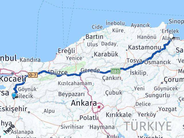 Bilecik Dikmen Sinop Arası Kaç Km - Yol Haritası