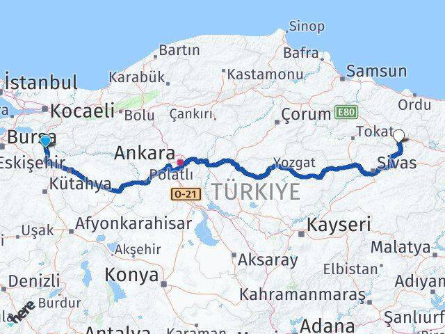 Bilecik Doğanşar Sivas Arası Kaç Km - Yol Haritası