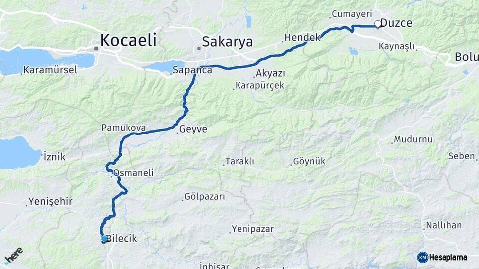 Bilecik Düzce Arası Kaç Km - Yol Haritası
