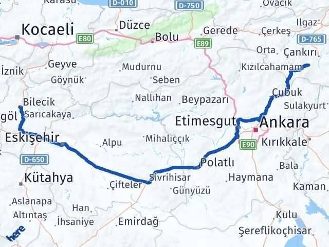 Bilecik Eldivan Çankırı Arası Kaç Km - Yol Haritası