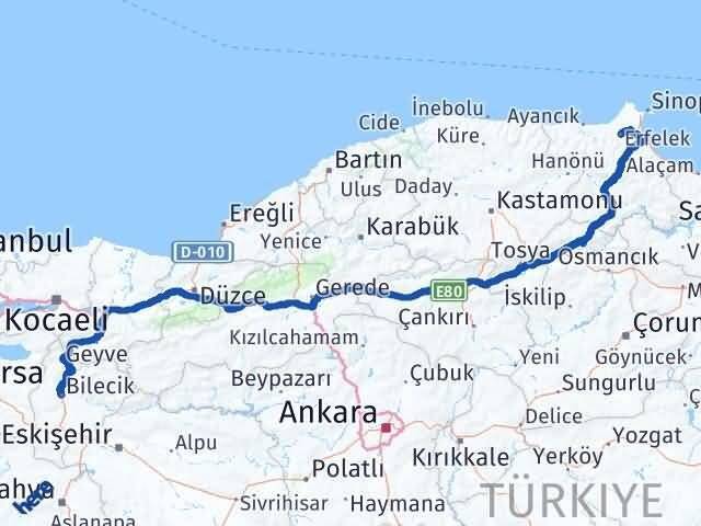 Bilecik Erfelek Sinop Arası Kaç Km - Yol Haritası