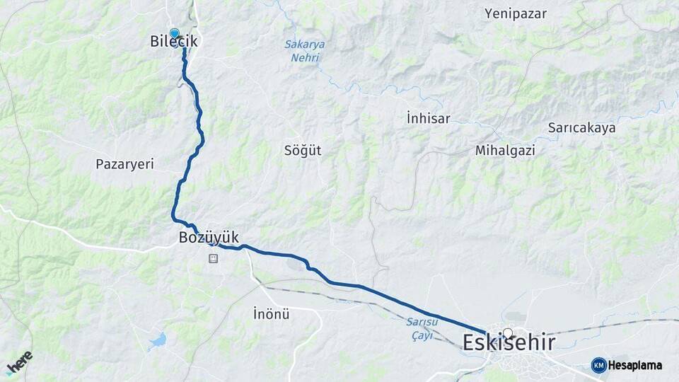 Bilecik Eskişehir Arası Kaç Km - Yol Haritası