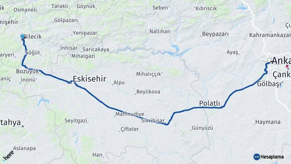 Bilecik Etimesgut Ankara Arası Kaç Km - Yol Haritası