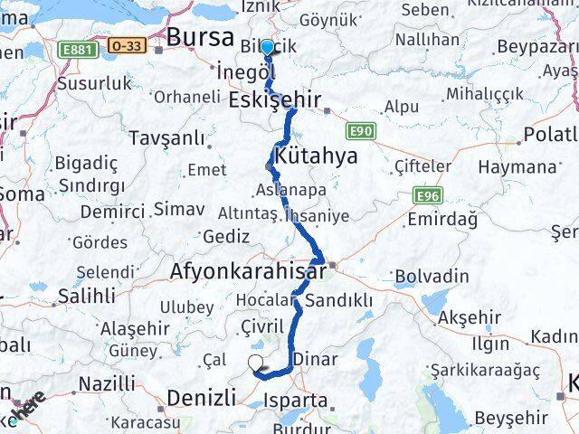 Bilecik Evciler Afyonkarahisar Arası Kaç Km - Yol Haritası