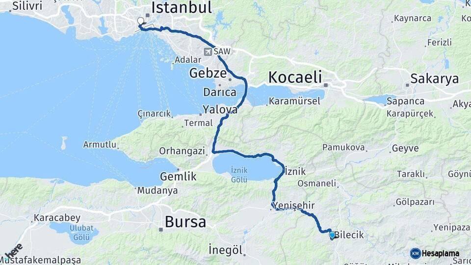 Bilecik Fatih İstanbul Arası Kaç Km - Yol Haritası