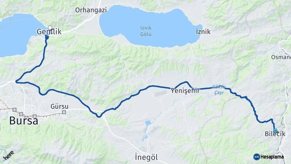 Bilecik Gemlik Bursa Arası Kaç Km - Yol Haritası