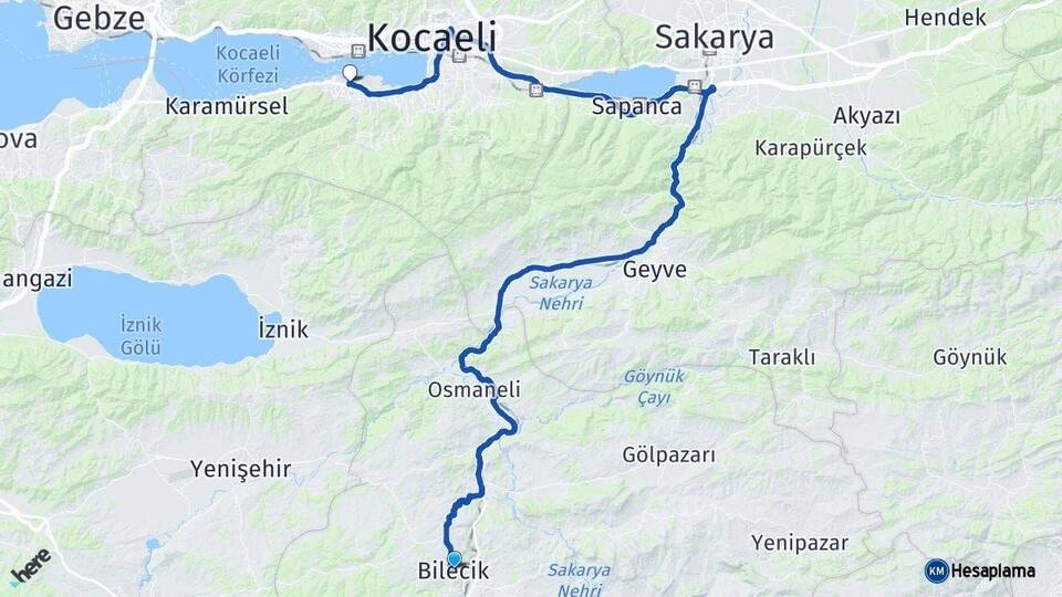 Bilecik Gölcük Kocaeli Arası Kaç Km - Yol Haritası