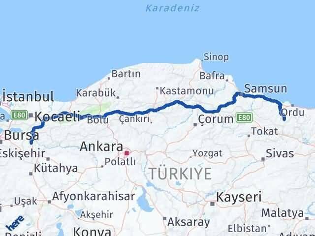 Bilecik Gölköy Ordu Arası Kaç Km - Yol Haritası